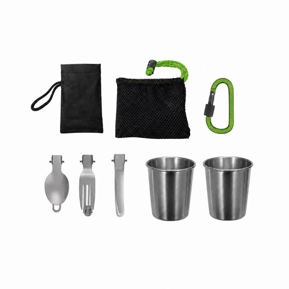 Camping Cooking Mess Kit - 10 Pcs Stackable Cookware Set Compact