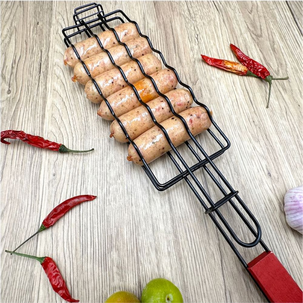 Camping Cooking Utensil Holder - Portable BBQ Grill Mesh Holder Sausage