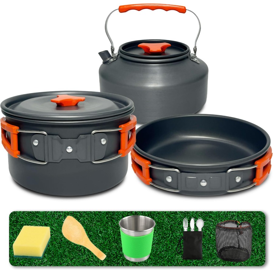 Camping Cooking Frying Pan - Camping Cookware Set: 35oz Non-Stick Pot