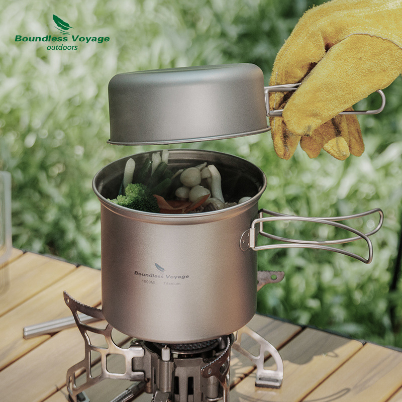 Camping Cooking Frying Pan - Pure Titanium Folding Boiling Pot+ Frying