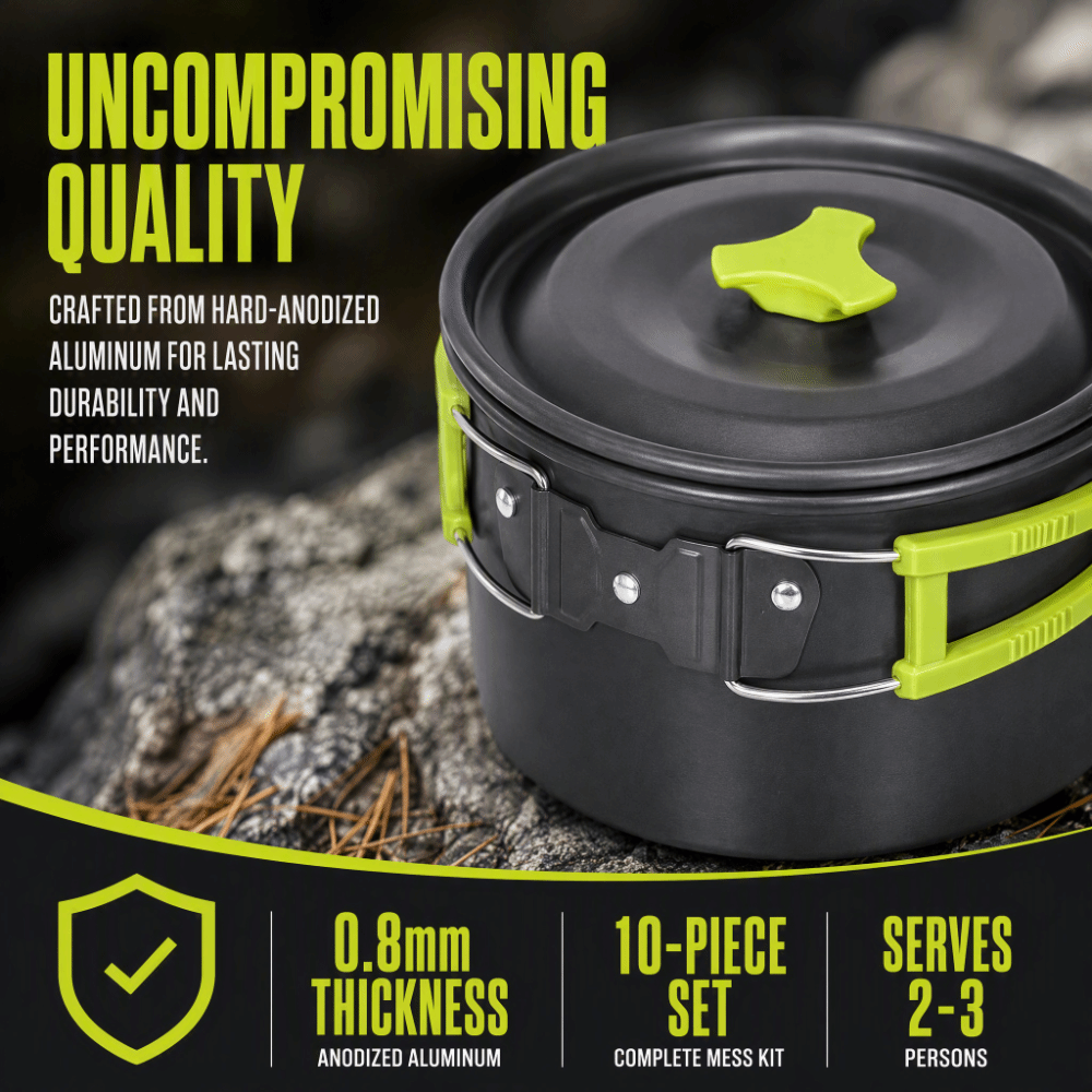 10 Pcs Stackable Cookware Set  - đánh giá và giá Camping Cooking Mess Kit
