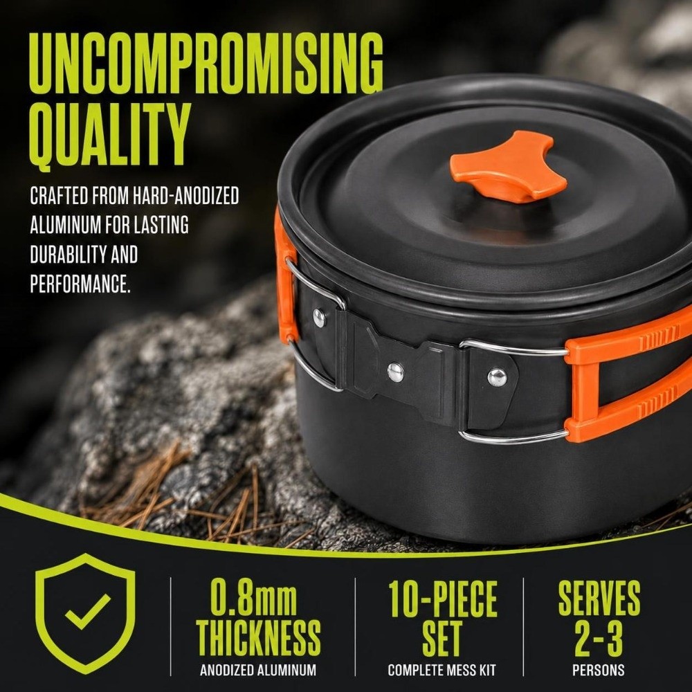 10 Pcs Stackable Cookware Set  - đánh giá và giá Camping Cooking Mess Kit