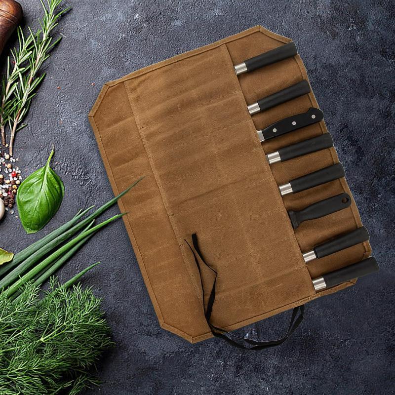 Waxed Canvas Chef Knife Roll M - đánh giá và giá Camping Cooking Utensil Holder