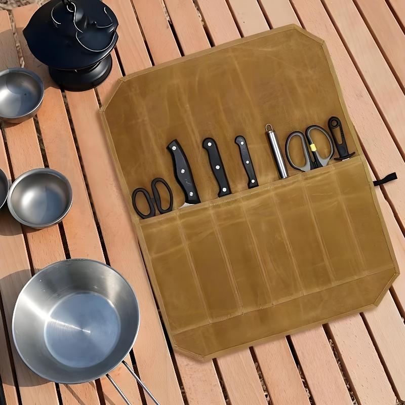 Waxed Canvas Chef Knife Roll M - đánh giá và giá Camping Cooking Utensil Holder